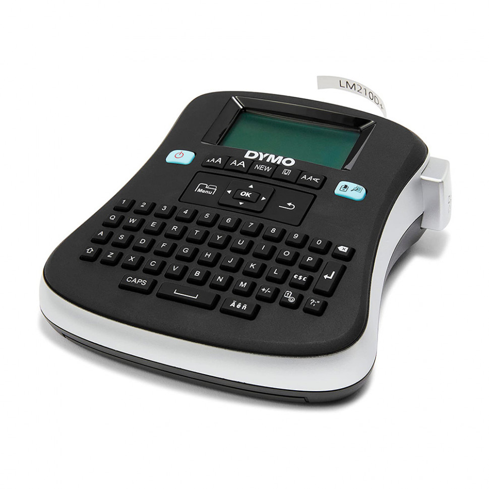 Принтер ленточный Dymo Label Manager 210D, печатает на лентах D1 шириной 6, 9, 12 мм, клавиатура латиница, цвет черный/серебро