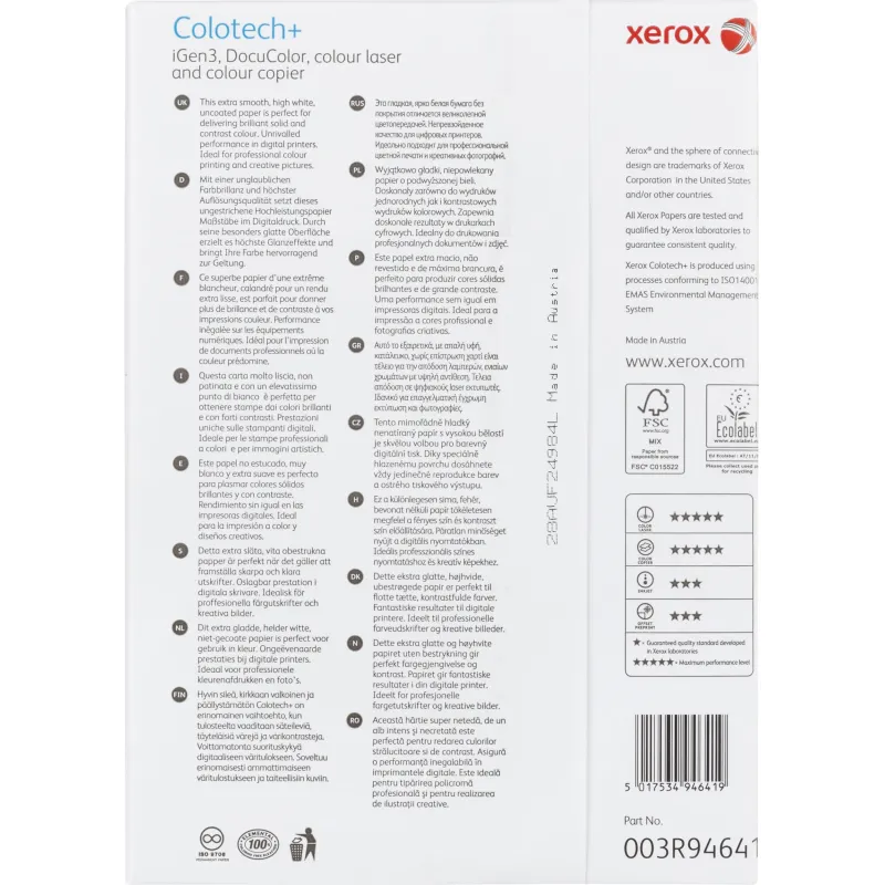 Бумага XEROX COLOTECH PLUS А4 90 г/м2 для полноцветной лазерной печати, А++, 170%(CIE), пачка 500 листов, 003R94641/003R98837