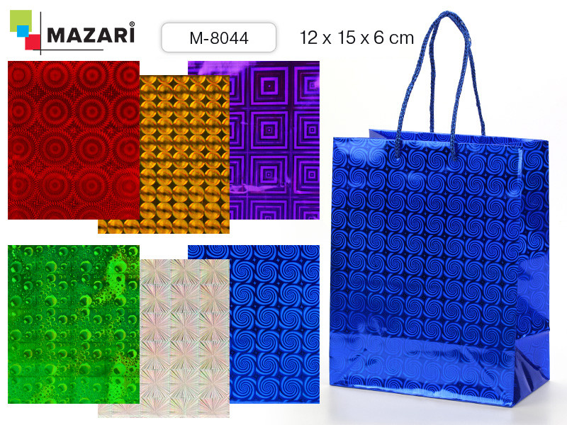 Пакет подарочный бумажный ГОЛОГРАФИЯ, размер 12 x 15 x 6 см, Mazari M-8044