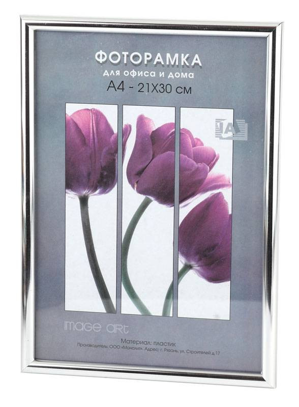 Рамка 21 х 30 см, пластик, багет 12 мм, со стеклом, цвет "серебро"