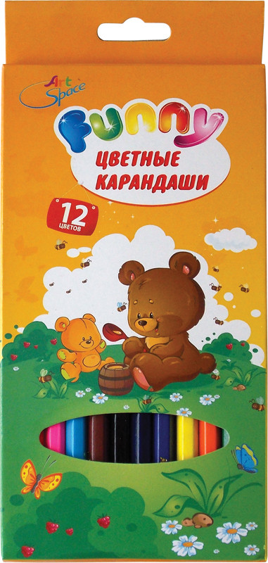 Карандаши "Зверята" 12 цветов заточенные, картонная коробка