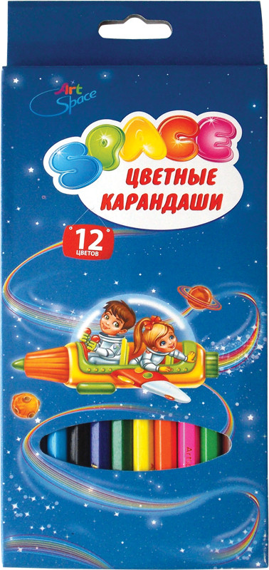Карандаши "Космонавты", 12 цветов, заточенные, картонная коробка