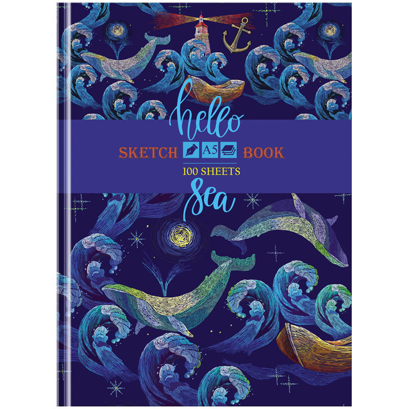 Скетчбук 100 листов А5 BG "Hello sea", твердый переплет 7БЦ матовая ламинация, плотность бумаги 100 г/м2