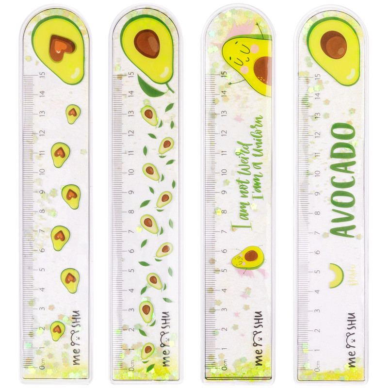 Линейка 15 см MESHU "Avocado" с блестками гибкая, ПВХ