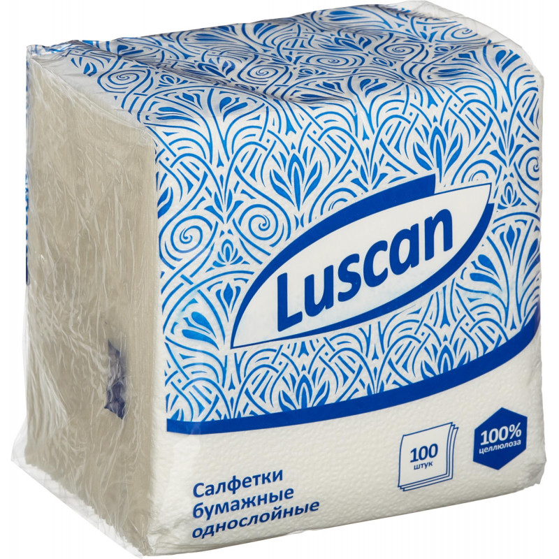 Салфетки бумажные, размер 24 х 24 см, ЛАЙМА/OfficeClean/Luscan, белые, 100% целлюлоза, уп. 100 штук