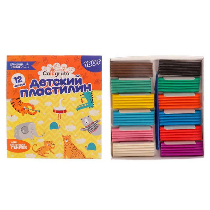 Пластилин классический, 12 цветов, 180 г, СО СТЕКОМ