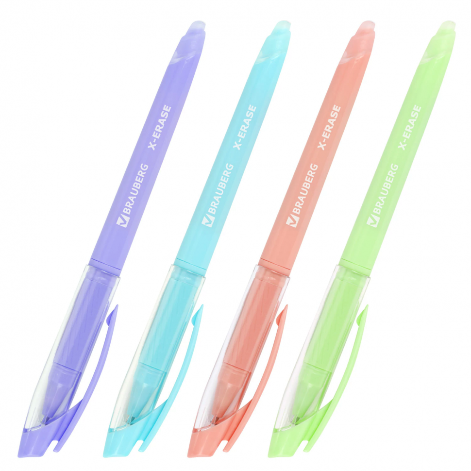 Ручка стираемая гелевая с грипом BRAUBERG X-ERASE PASTEL, пишущий узел 0,7 мм, линия 0,35 мм, цвет чернил синий, 143953