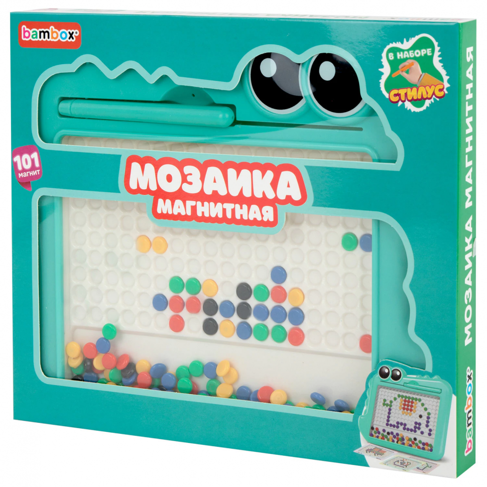 Мозаика магнитная развивающая для детей BAMBOX "Крокодил", стилус, 101 магнит, 10 карточек, 665890