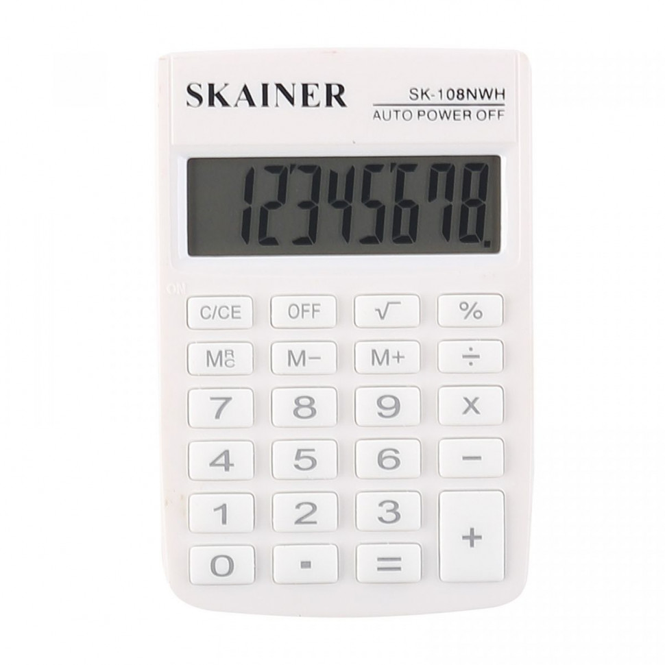 Калькулятор SKAINER карманный, размер 58 х 88 х 10 мм, 8 разрядов, двойное питание, белый