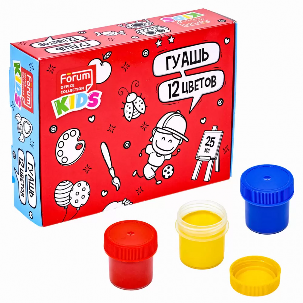 Гуашь FORUM Office Collection KIDS, набор 12 цветов по 25 мл