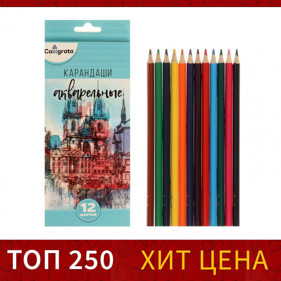 Карандаши цветные акварельные Calligrata 12 цветов заточенные