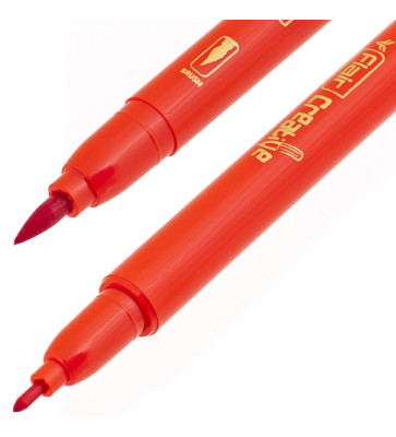 Фломастеры для скетчинга акварельные двусторонние FLAIR CREATIVE Brush-N-Write смываемые, два пишущих узла - широкий кистевой и тонкий классический, набор 12 цветов