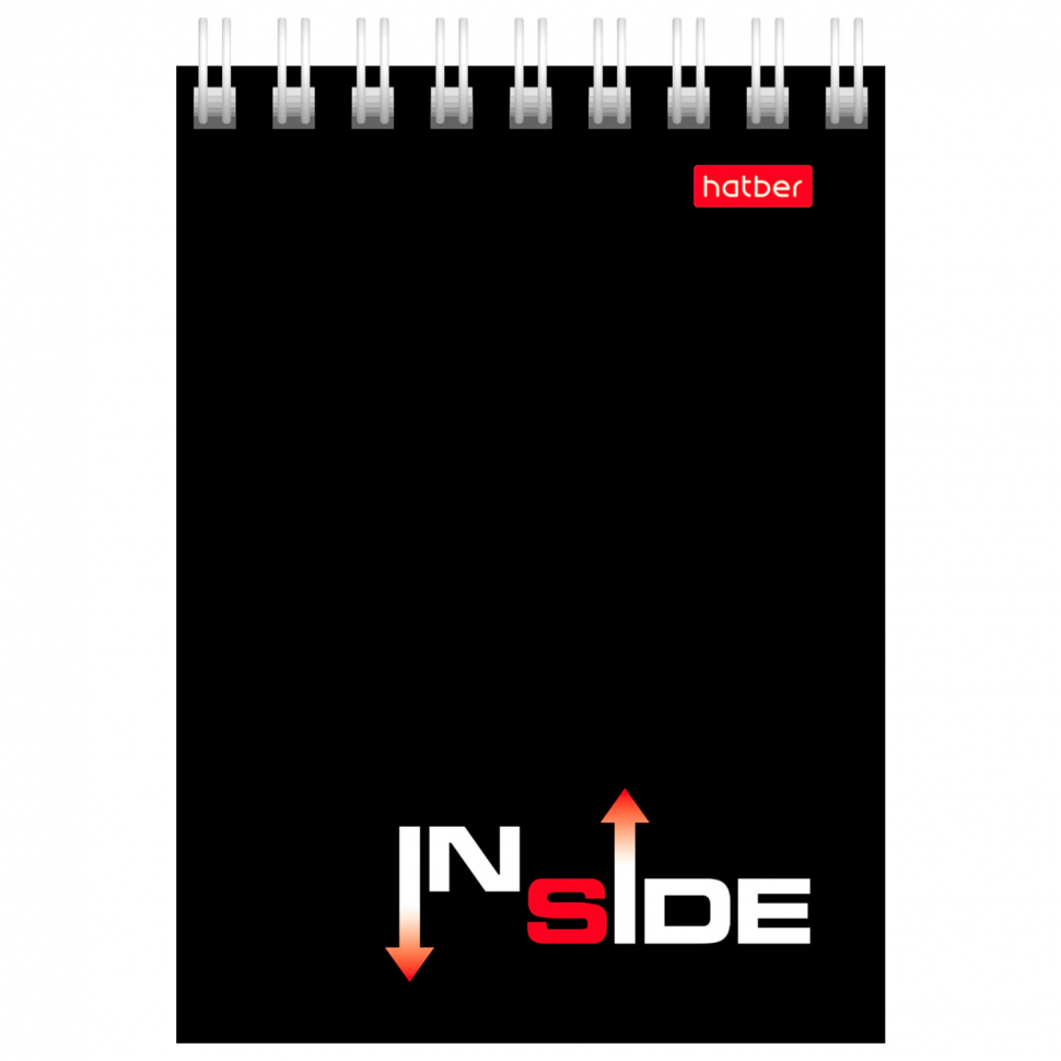 Блокнот А7 40 листов на гребне HATBER "INSIDE" (Офисный стиль), размер 75 х 105 мм, линовка в клетку