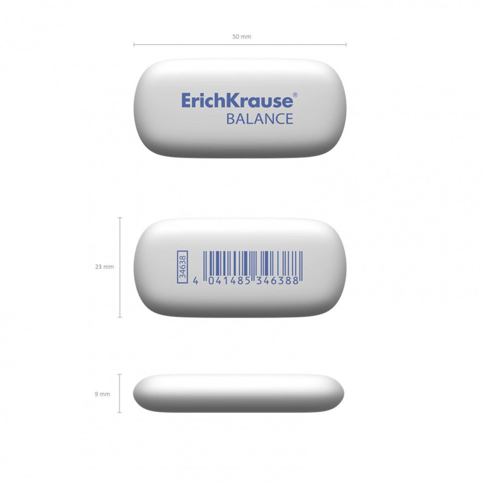 Резинка стирательная ERICH KRAUSE Balance, размер 50 x 23 x 9 мм, белая, гипоаллергенная, EK34638