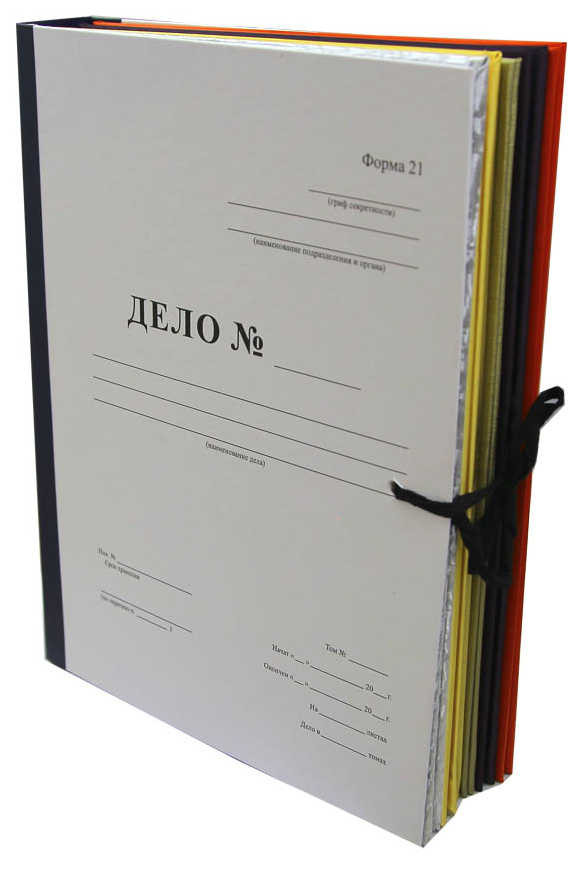 Архивная папка "Дело" (форма 21) А4, корешок 40 мм, бумвинил, с гребешками, шнурки, цвет черный