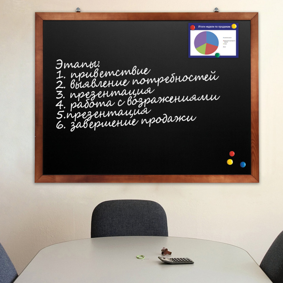 Доска для мела магнитная 90 х 120 см черная, деревянная окрашенная рамка, BRAUBERG 236893