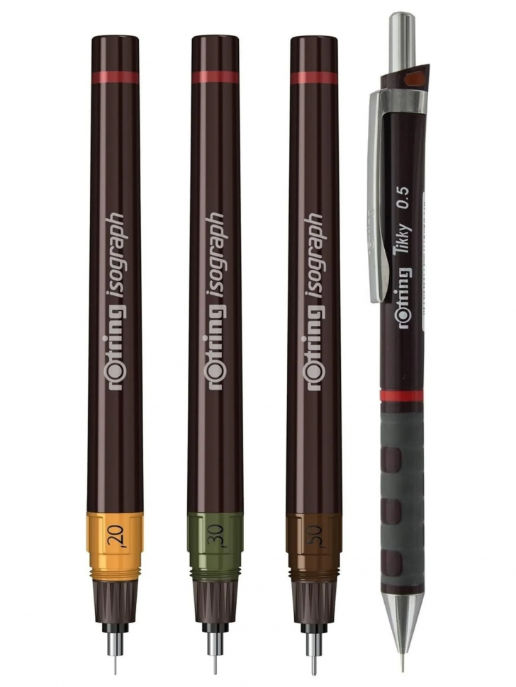 Набор изографов Rotring Junior Set, 8 предметов - изографы 0.2, 0.3 и 0.5 мм, карандаш Rotring Tikky 0.5 мм, 4 картриджа с тушью, Rotring S0699320