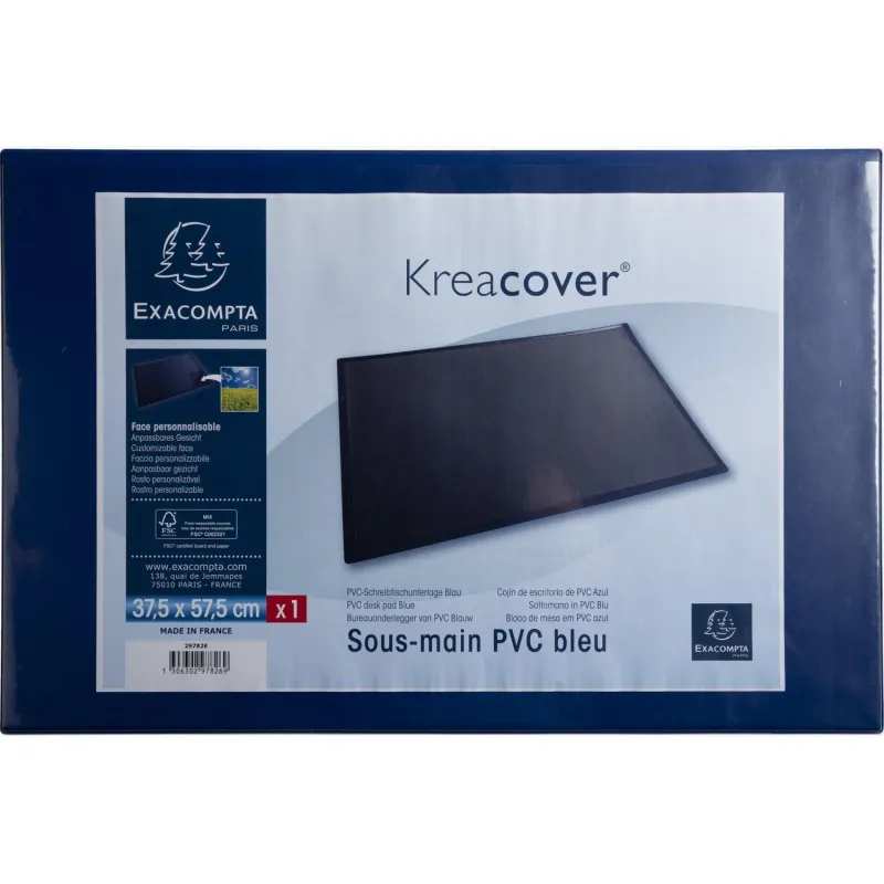Коврик настольный Exacompta Kreacover 57,5 х 37,5 см с прозрачным листом синий, Exacompta 29782E