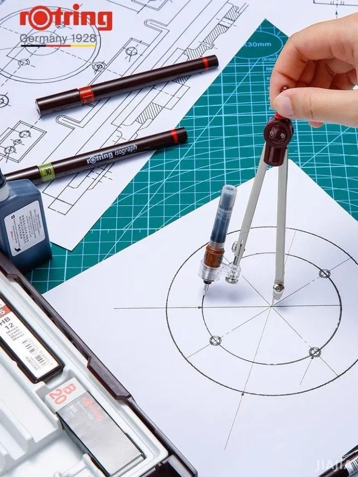 Набор изографов Rotring Master Set, 10 предметов - изографы 0.1, 0.3 и 0.5 мм, тушь, циркуль с адаптером и запасными грифелями для циркуля, карандаш 0.5 HB с 12 запасными грифелями для карандаша, ластик B20, Rotring S0699420 