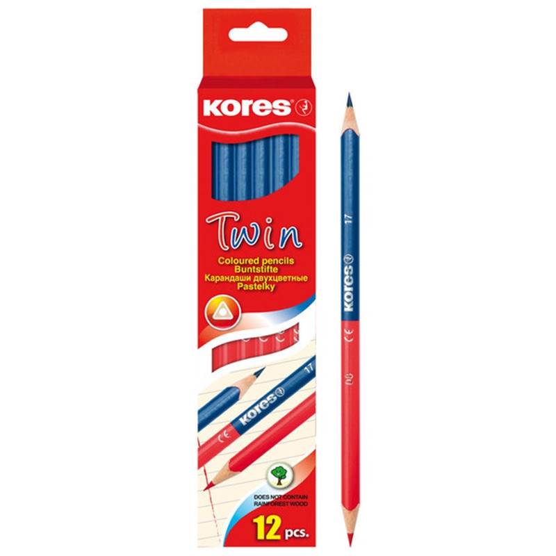 Карандаш Kores, два цвета, синий/красный, трехгранный, Kores 94871.01