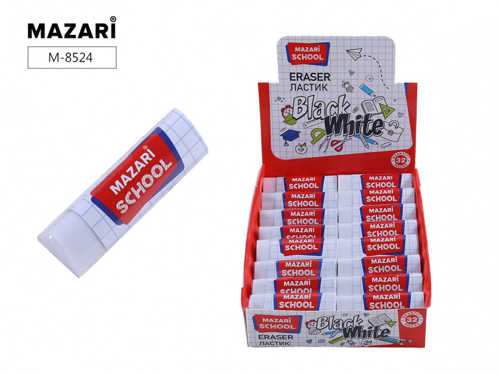 Ластик Mazari WHITE треугольный, ПВХ, размер 50 х 15 мм, Mazari M-8524