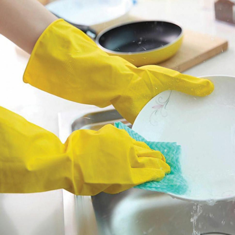 Перчатки хозяйственные латексные Офисмаг/ЛАЙМА/OfficeClean, с х/б напылением, размер М (средний)