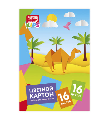 Картон цветной А4 16 листов 16 цветов "Зверята", плотность 200 г/м2