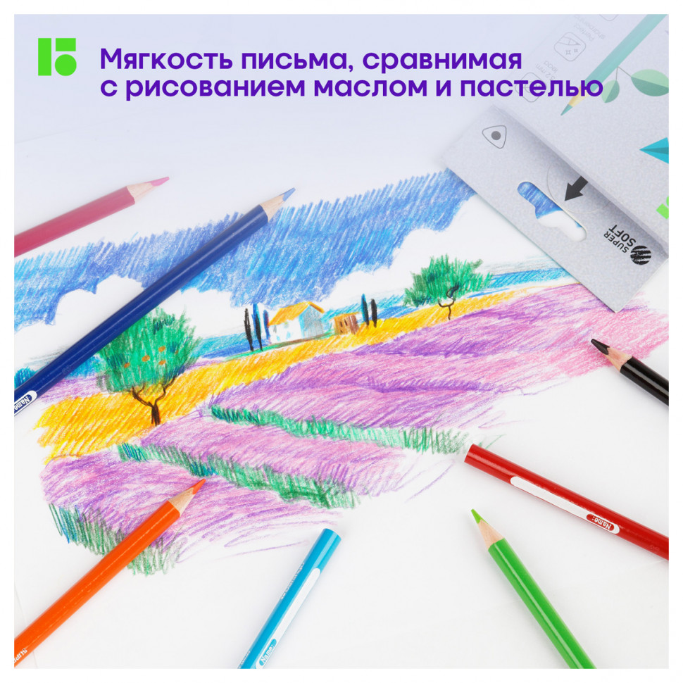 Карандаши цветные супермягкие Berlingo "SuperSoft. Жил-был кот", 12 цветов, трехгранные, заточенные