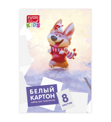 Картон белый А4 8 листов "Зверята", плотность 220 г/м2, в папке