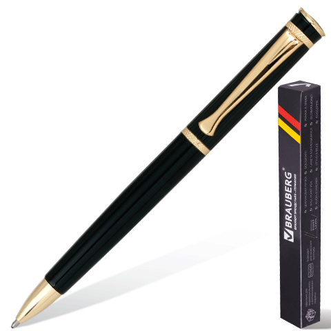 Ручка шариковая BRAUBERG бизнес-класса "Perfect Black", корпус черный, золот. детали, 141416, синяя 