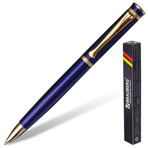 Ручка шариковая BRAUBERG бизнес-класса "Perfect Blue", корпус синий, золот. детали, 141415, синяя 