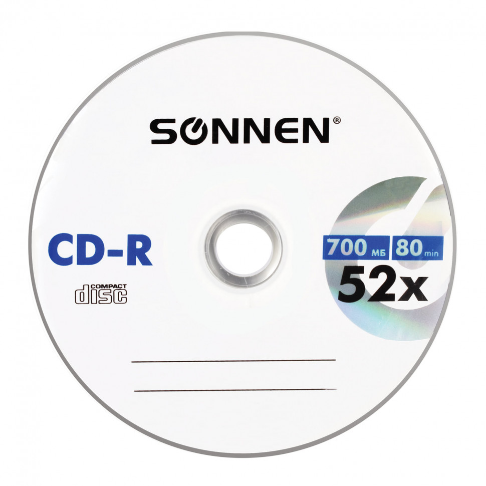 Диски CD-R SONNEN 700 Mb 52x, уп. 50 штук Cake Box, 512570