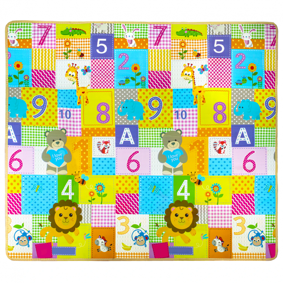 Детский складной коврик двусторонний BAMBOX BABY "Животные и цифры", размер 200 x 180 см, толщина 0,8 см, 666746