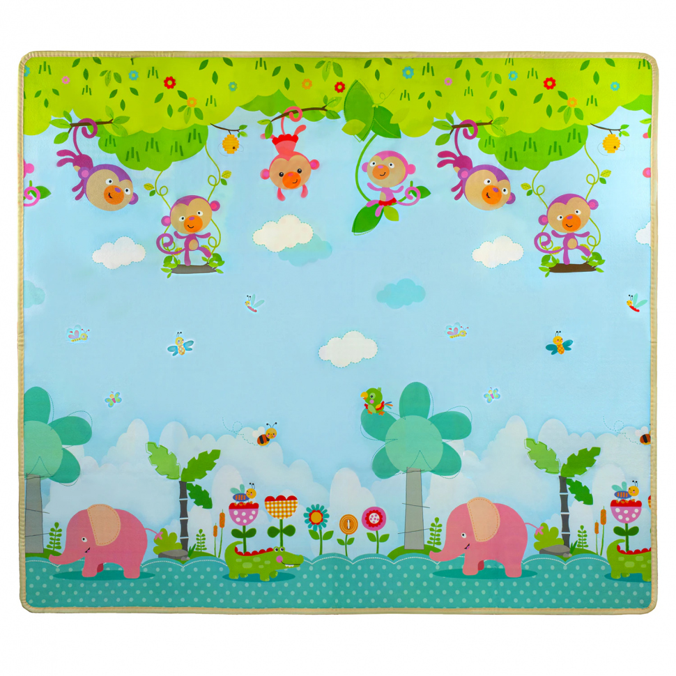 Детский складной коврик двусторонний BAMBOX BABY "Животные и цифры", размер 200 x 180 см, толщина 0,8 см, 666746