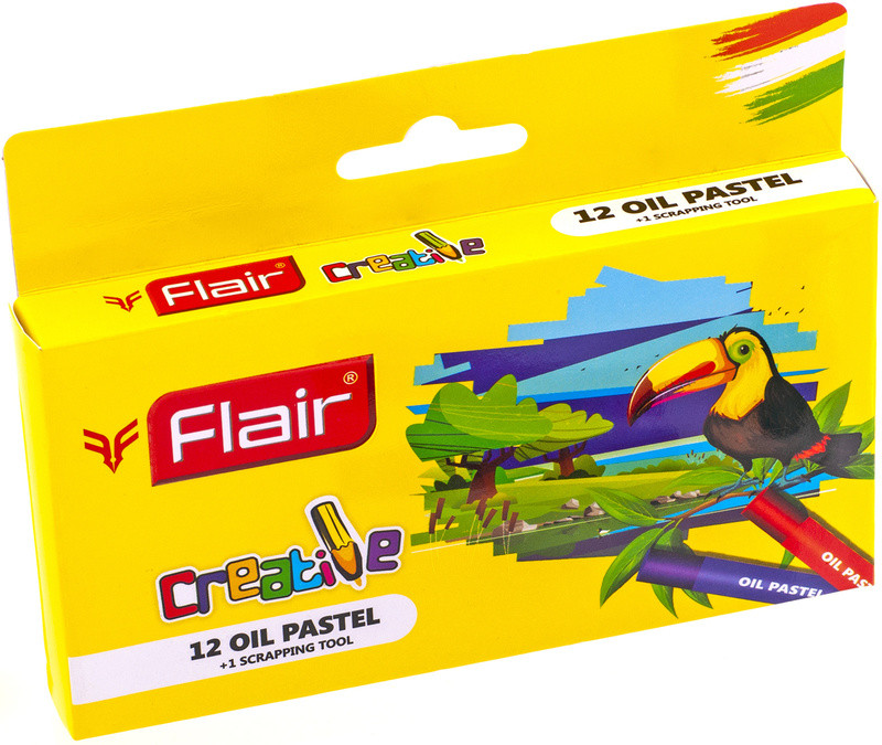 Пастель масляная утолщенная FLAIR CREATIVE, 12 цветов, с инструментом для выскабливания
