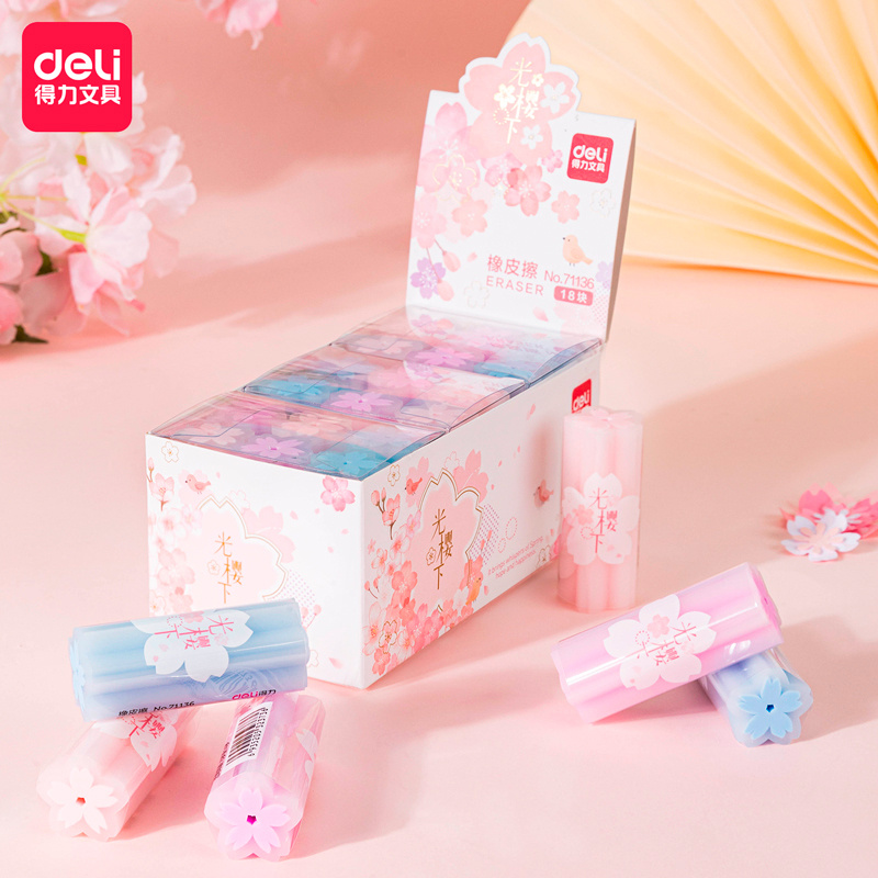 Ластик Deli Sakura, ПВХ, размер 22 х 22 х 55 мм, Deli 71136 