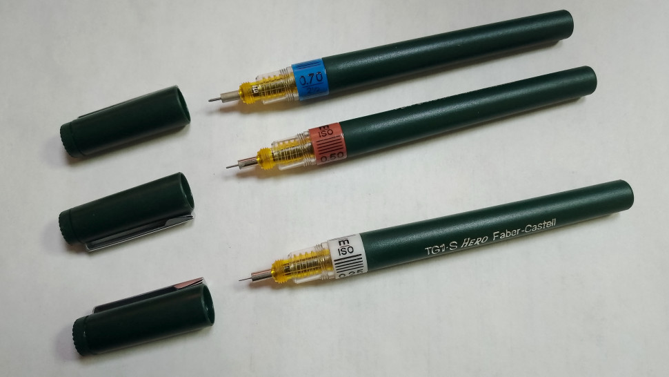 Набор рапидографов Faber-Castell Hero 0.25, 0.5 и 0.7 мм с тушью 15 мл и адаптерами для циркуля