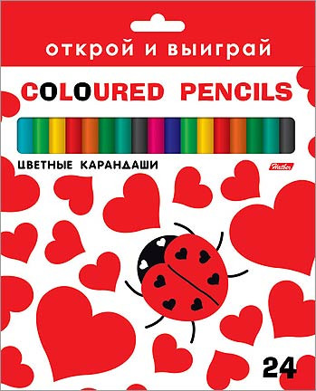 Карандаши цветные "Сердечки", 24 цвета, заточенные, Хатбер, Кс24_17