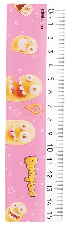 Линейка Deli Bumpees пластиковая, шкала 15 см, цвет розовый, Deli EG01002 