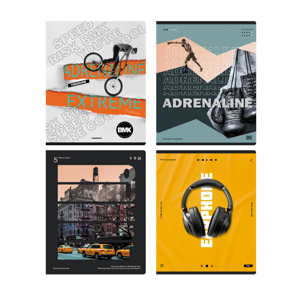 Тетрадь 96 листов А5 клетка BG "Adrenalin", soft-touch ламинация