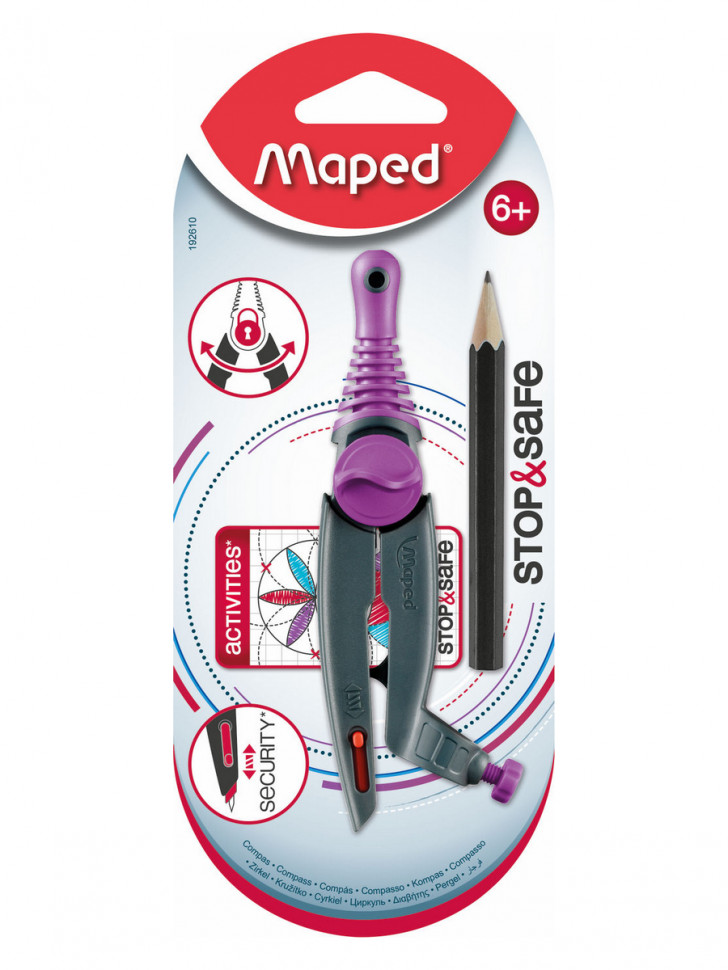 Циркуль "Stop Safe" пластиковый 128 мм, с грифелем, цвет ассорти,  Maped 192510/192610