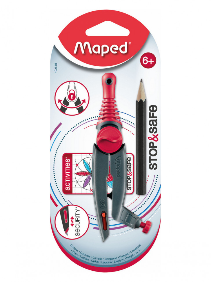 Циркуль "Stop Safe" пластиковый 128 мм, с грифелем, цвет ассорти,  Maped 192510/192610