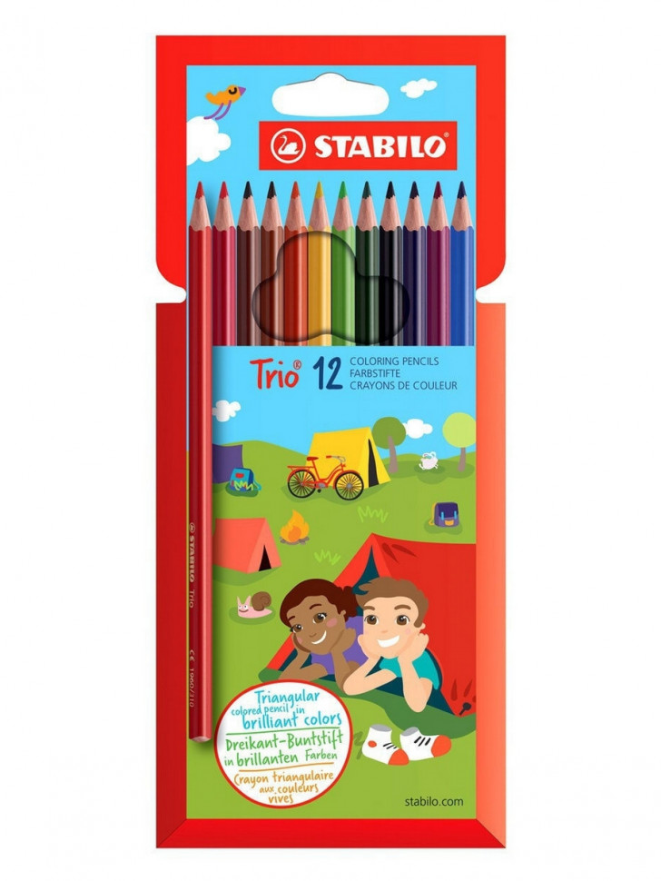 Цветные карандаши STABILO Trio 12 цветов трехгранные, диаметр грифеля 2.5 мм, Stabilo 1960/12-1