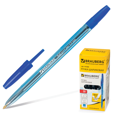Ручка шариковая BRAUBERG "Carina Blue", корпус тонированный синий, узел 1 мм, линия 0,4 мм, синяя, 141669