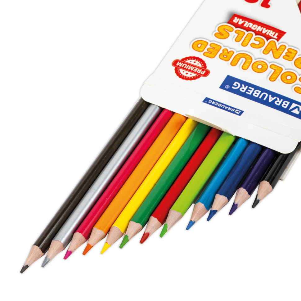 Карандаши цветные BRAUBERG PREMIUM, 12 цветов, трехгранные, грифель мягкий 3 мм, 181661