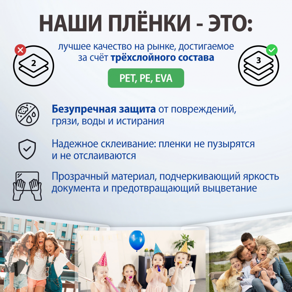 Пленка для ламинирования А3 глянцевая, толщина 80 микрон, пачка 100 листов