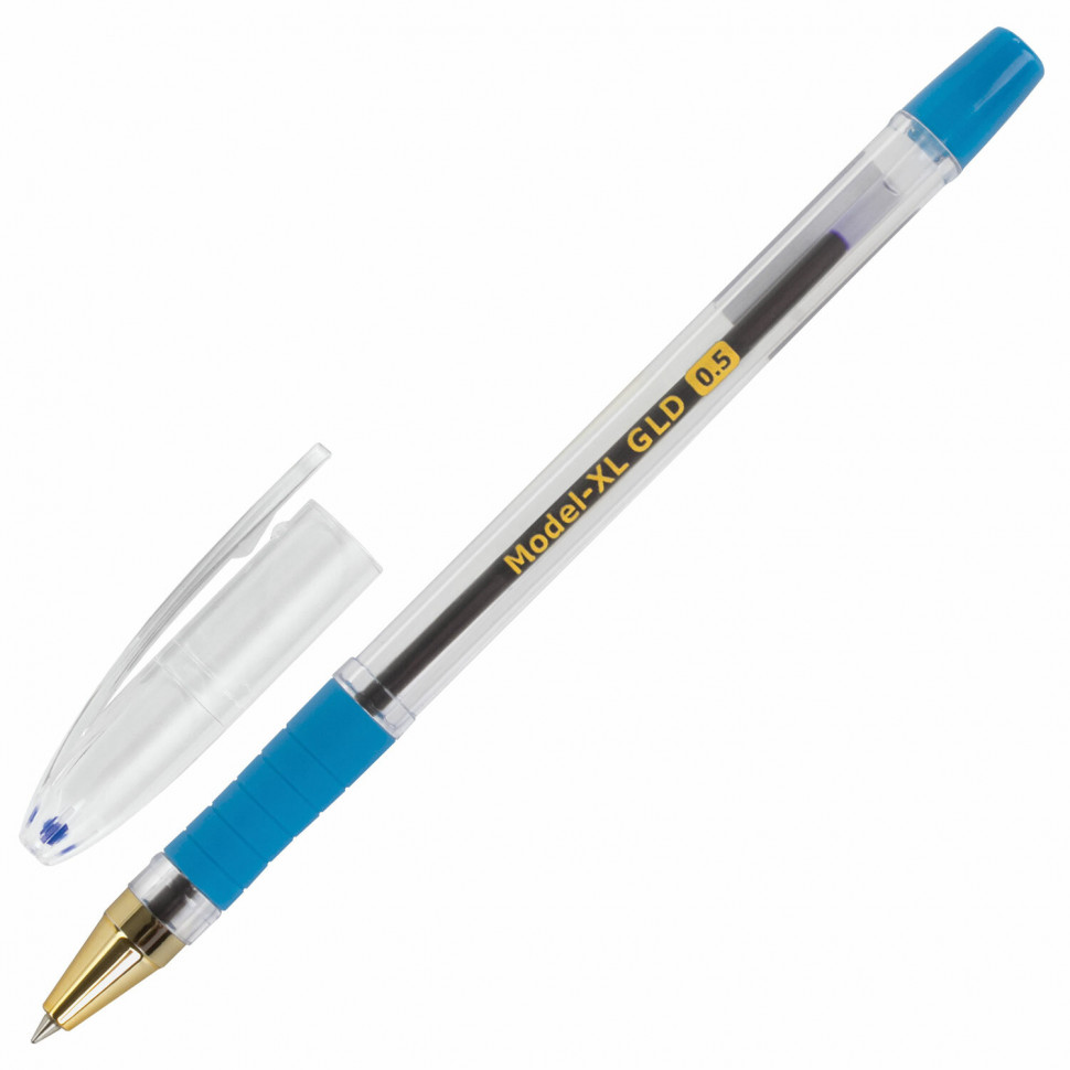 Ручка шариковая масляная с грипом BRAUBERG Model-XL GLD, пишущий узел 0,5 мм, линия письма 0,25 мм, цвет чернил синий, 143245