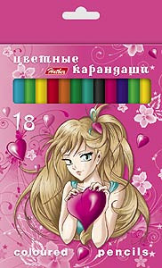 Карандаши цветные Hatber, 18 цветов, с блестками, МАЛЕНЬКАЯ ЛЕДИ, заточенные