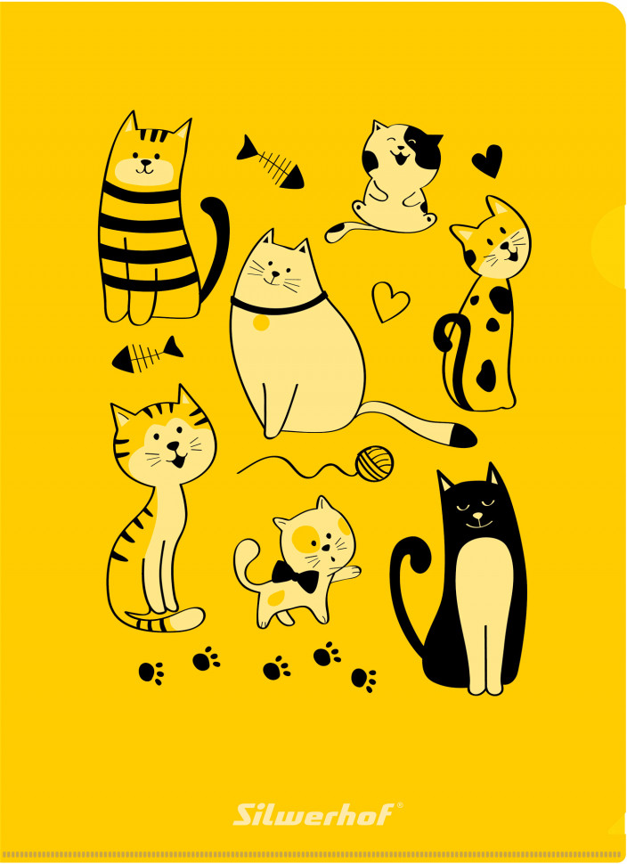 Папка-уголок Silwerhof Cats A4, гладкий пластик, вместимость 20 листов, цвет ассорти, Silwerhof 255168