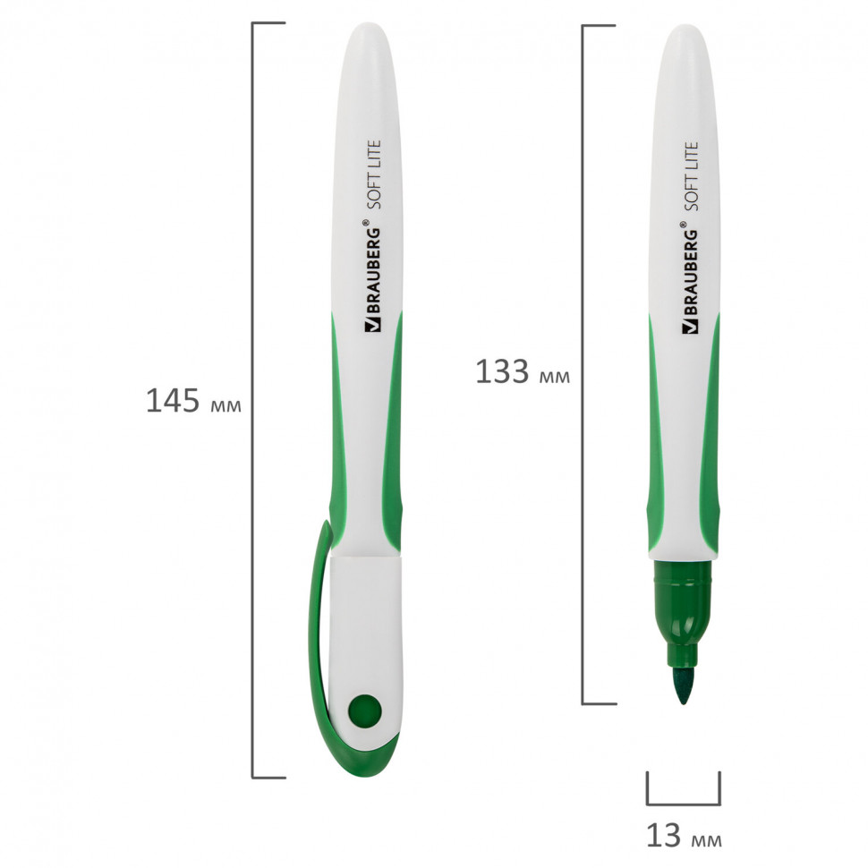 Маркеры стираемые для белой доски BRAUBERG SOFT LITE, НАБОР 4 ЦВЕТА, пишущий узел 1 - 3 мм, резиновая вставка, чернила на спиртовой основе, 152107